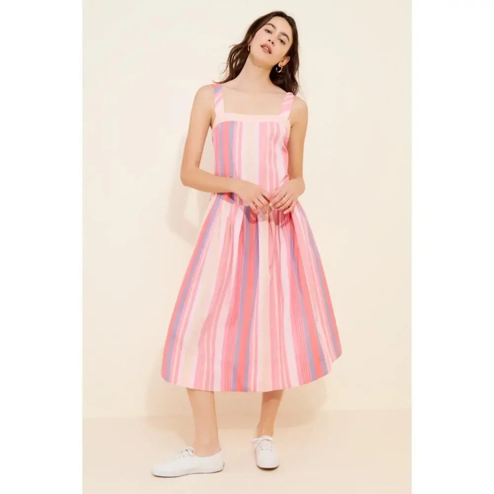NWT Free People primavera striped drop waist sun dress in pink sz M Reversible